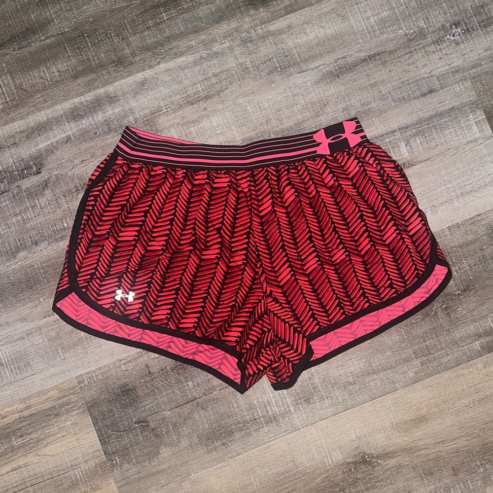 Under Armour Women's Black and Red Athletic Shorts